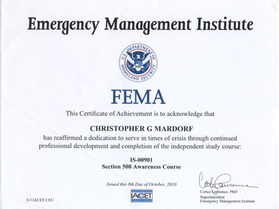FEMA IS-To Come Cetificate